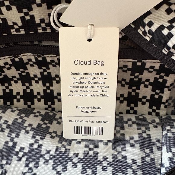 Baggu Cloud Bag | BRAND NEW WITH TAGS! | Black and White Pixel Gingham - Picture 2 of 6